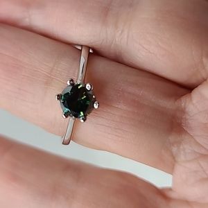 Moissanite  Blue/Green Solitare Ring